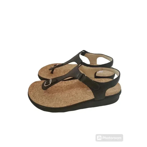 SAS Marina Leather Thong Wedge Sandals Size 7.5 W - Picture 3 of 6